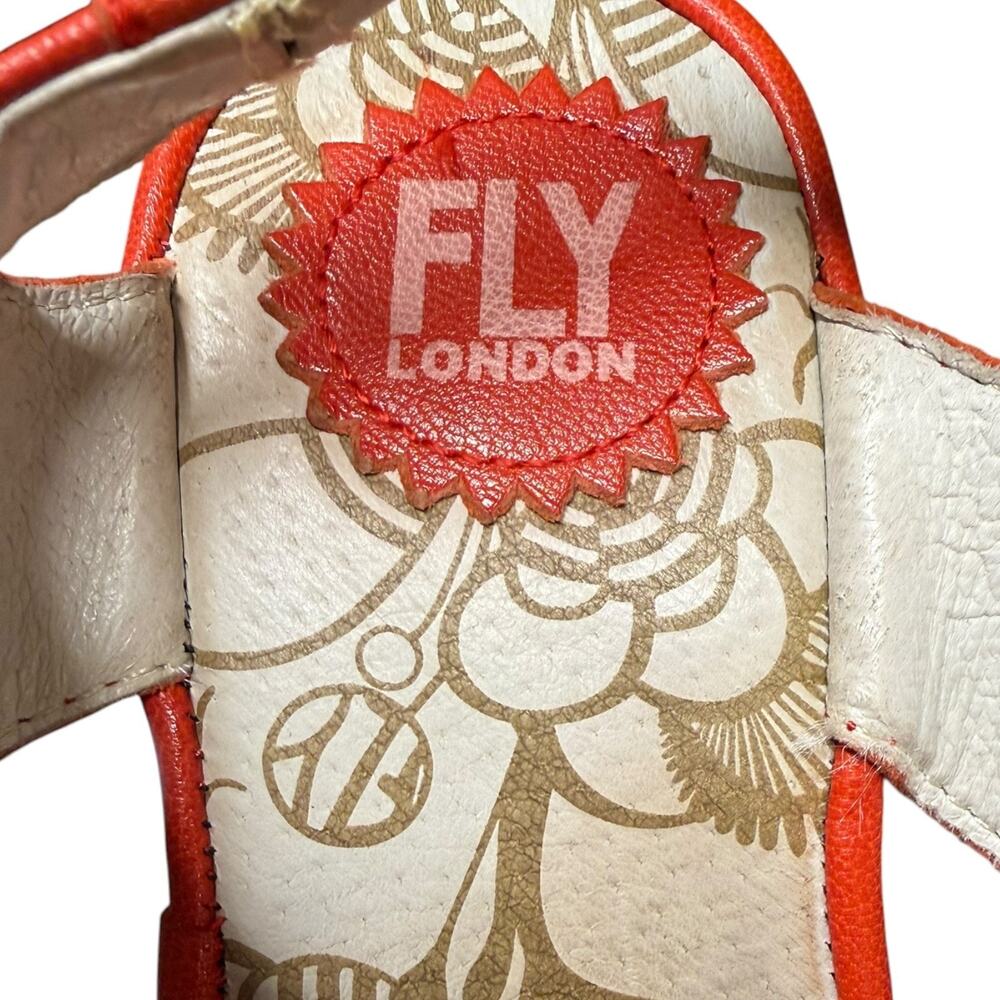 FLY LONDON Yifa Women's 37/US 6.5 Orange Leather Wedge Sandals Lace Up Comfort - Picture 13 of 15